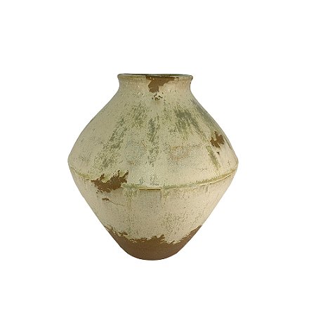 VASO DECORATIVO EM CERAMICA BEGE E MARROM