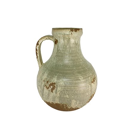 VASO DECORATIVO TIPO JARRA EM CERAMICA BEGE E MARROM