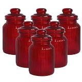 CJ. DE POTES DE VIDRO VERMELHO - 6 PCS