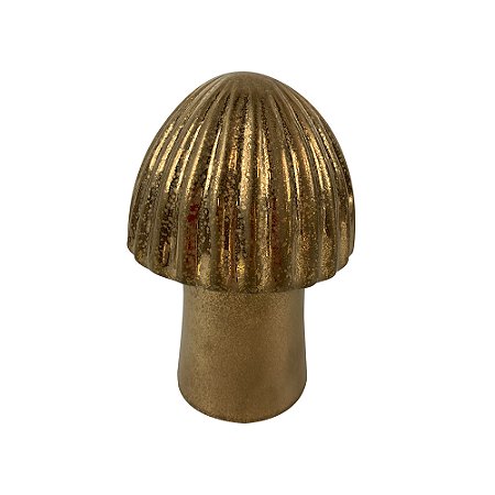 PECA DECORATIVA COGUMELO EM CERAMICA DOURADO