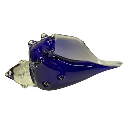CONCHA DECORATIVA EM VIDRO AZUL 22CM X 11CM X 10,5CM