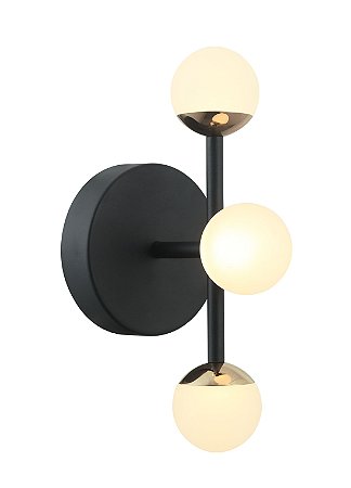 ARANDELA FUXICO PRETO / DOURADO (L)15CM (C)18CM (A)26CM 3XLED INTEGRADO 2W 3000K 480LM IP20