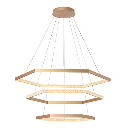 PENDENTE HEX DOURADO / TRANSPARENTE (D)100CM (A)3,5CM 3XLED INTEGRADO 12W 3000K 5550LM IP20