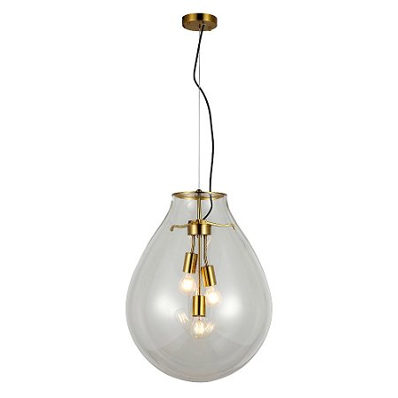 PENDENTE CAJU TRANSPARENTE / DOURADO (D)48CM (A)63CM 3XE27 BULBO MAX 40W IP20