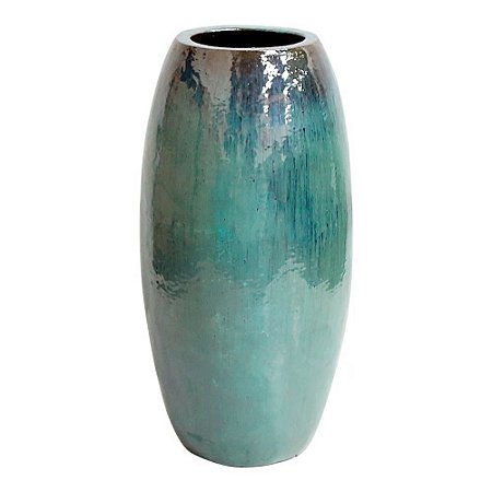 VASO VIETNAMITA CERÂMICA IMPORTADO BALI MÉDIO AQUA D35CM X A75CM