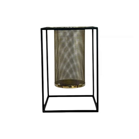 LANTERNA QUADRADA VAZADA PRETO E DOURADO