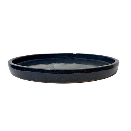 PRATO CERÂMICA ESMALTADA IMPORTADO REDONDO AZUL L40CM X A05CM X P18CM