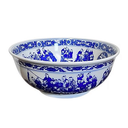 CENTRO DE MESA EM PORCELANA AZUL E BRANCA MANDARIM D42CM X A17CM