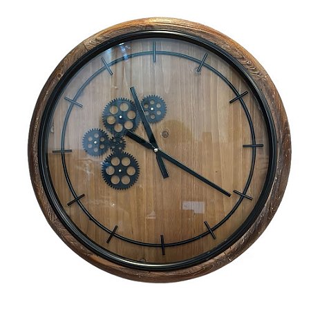 RELÓGIO DE PAREDE COM ESTRUTURA TRANSPARENTE E EM MADEIRA 53CM