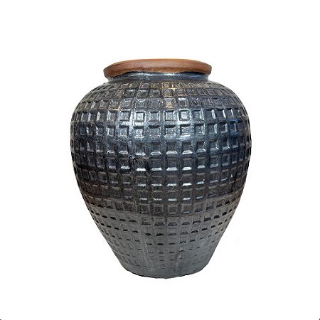 VASO RÚSTICO CERÂMICA IMPORTADO INGLATERRA PRETO MÉDIO D55CM X A65CM