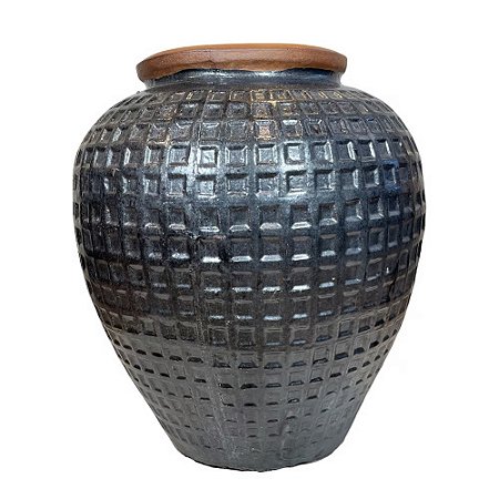 VASO RÚSTICO CERÂMICA IMPORTADO INGLATERRA PRETO GRANDE D62CM X A80CM