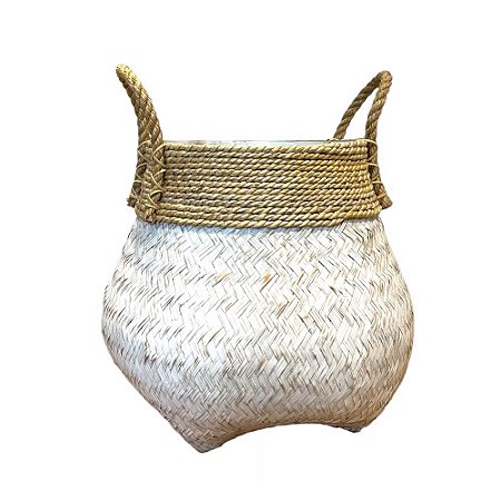 CESTO BAMBU BRANCO COM CORDA D40CM X A48CM
