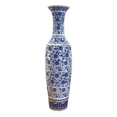 VASO IMPORTADO EM PORCELANA AZUL E BRANCO FLORIDO A180CM