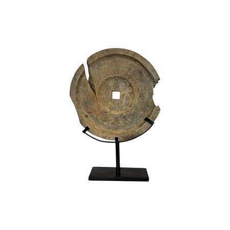 ESCULTURA RODA DECORATIVA EM MADEIRA MÉDIA D48CM