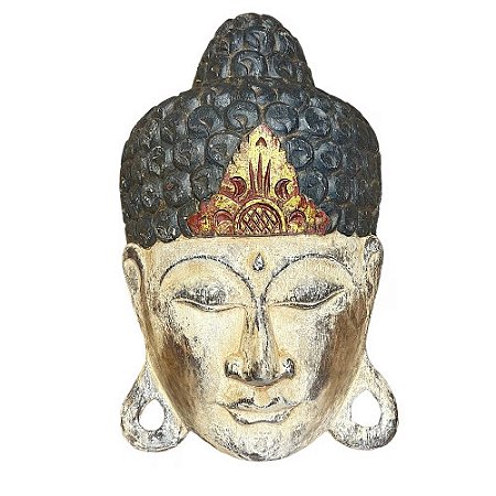 MÁSCARA BUDA IMPORTADA DECORATIVA EM MADEIRA GRANDE L24CM X A42CM