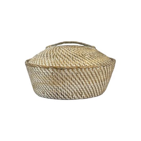 MINI POTE RATTAN BALI BRANCO COM TAMPA D25CM
