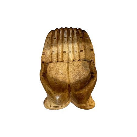 ESCULTURA IMPORTADA MÃOS OFERENDA MADEIRA NATURAL D30CM X A8CM