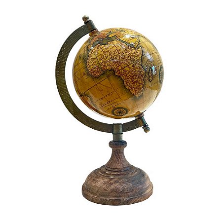 GLOBO DECORATIVO INDIANO BEGE COM BASE EM MADEIRA 25CM