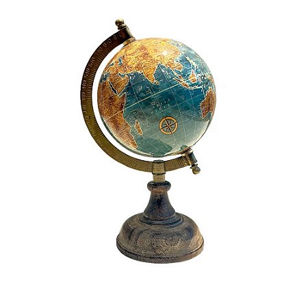 GLOBO DECORATIVO INDIANO AZUL COM BASE EM MADEIRA 25CM