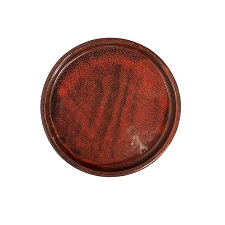 PRATO EM CERÂMICA REDONDO ESMALTADO IMPORTADO VERMELHO L26CM X A05CM X A26CM