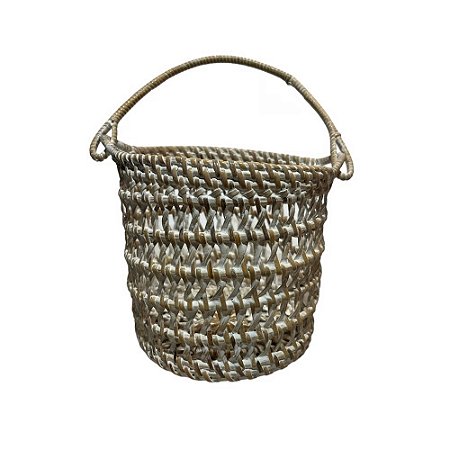 CESTA ARTESANAL BALI RATTAN CLARO COM ALÇA D11CM X A12CM