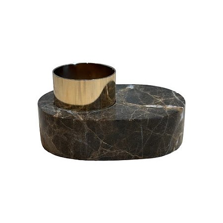 CASTIÇAL DECORATIVO EM PEDRA NATURAL E METAL GOLD 10CM