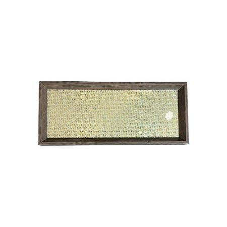 BANDEJA IMPORTADA EM PALHA INDIANA E MADEIRA RETANGULAR PEQUENO 38CM X 03CM X 18CM