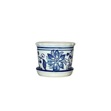 CACHEPOT PORCELANA AZUL E BRANCA ENCANTO PEQUENO D10CM X A08CM