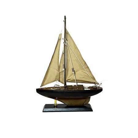 BARCO DECORATIVO PACIFIC MARROM EM MADEIRA E TECIDO OCEAN & ART COLLETION 35CM