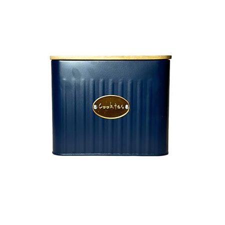 POTE PORTA COOKIE EM AZUL METAL E MADEIRA L18CM X A15CM X P16CM