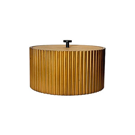 CAIXA DECORATIVA REDONDA ONDAS EM MADEIRA TEKA PEQUENA D20CM X A11CM