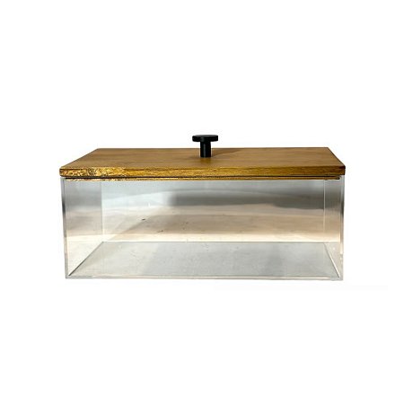 CAIXA ORGANIZADORA EM ACRÍLICO E MADEIRA GRANDE L24CM X A10CM X P14CM