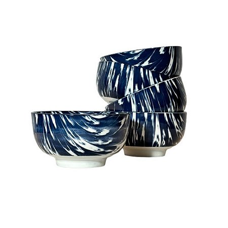 CONJUNTO BOWL PORCELANA AZUL E BRANCA MESCLADO  5 PEÇAS D14CM X A08CM