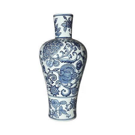 FLOREIRO IMPORTADO PORCELANA AZUL E BRANCA FLORESTA CHINESA D19 X A42CM