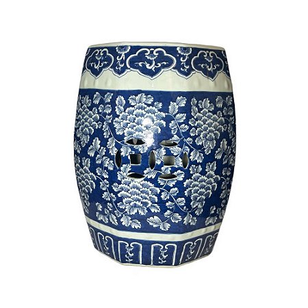 GARDEN SEAT  SEXTAVADO IMPORTADO PORCELANA AZUL E BRANCA ENCANTO ZHAO D32 X A44CM