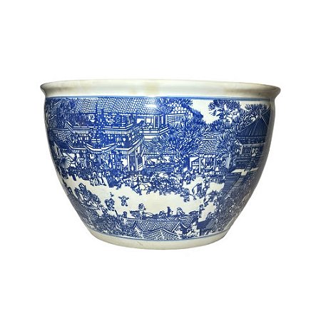 CACHEPOT AZUL E BRANCA FESTIVAL QINGMING D42 X A26CM