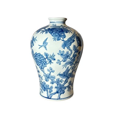 FLOREIRO IMPORTADO PORCELANA AZUL E BRANCA BIRD BLUE D20 X A31CM
