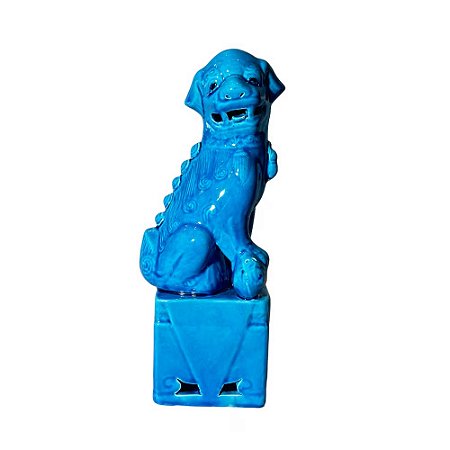 CÃO DE FÓ EM PORCELANA IMPORTADA AZUL D07 X A27CM