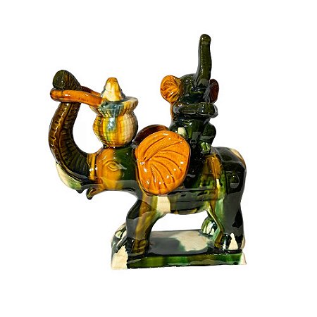ELEFANTE DECORATIVO IMPORTADO PORCELANA VERDE PEQUENO D11 X A24CM