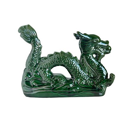 DRAGÃO DECORATIVO IMPORTADO PORCELANA VERDE GRANDE D06 X A20CM