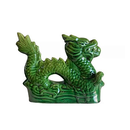 DRAGÃO DECORATIVO IMPORTADO PORCELANA VERDE PEQUENO D05 X A14CM
