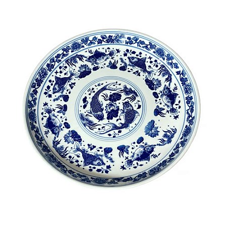 PRATO IMPORTADO PORCELANA AZUL E BRANCA DECORATIVO JINYU D38 X A07CM