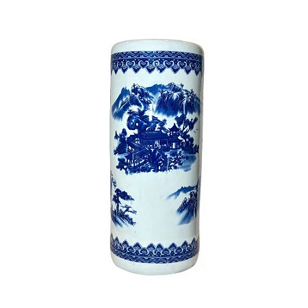 PORTA GUARDA-CHUVA IMPORTADO PORCELANA AZUL E BRANCA IMPÉRIO MING D21 X A50CM