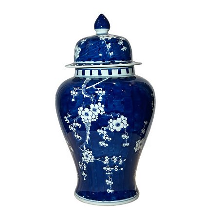 POTICHE IMPORTADO PORCELANA AZUL E BRANCA FLORATA SHANG D20 X A37CM