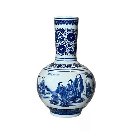 FLOREIRO SLIM IMPORTADO PORCELANA AZUL E BRANCA TESOURO TANG D16 X A18CM