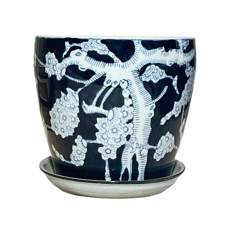 CACHEPOT PORCELANA AZUL E PRETA BONSAI MÉDIO D20CM X A20CM