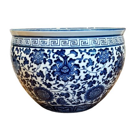 CACHEPOT PORCELANA AZUL E BRANCA WISH D25CM X A19CM