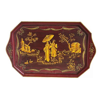 BANDEJA ROUGE SHANGAI PINTADA À MÃO OCTOGOAL L60CM X P40CM