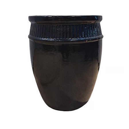 VASO VIETNAMITA CERÂMICA IMPORTADO BUDAPESTE PRETO MÉDIO D40CM X A50CM