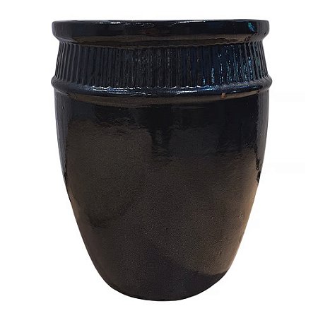 VASO VIETNAMITA CERÂMICA IMPORTADO BUDAPESTE PRETO GRANDE D55CM X A70CM